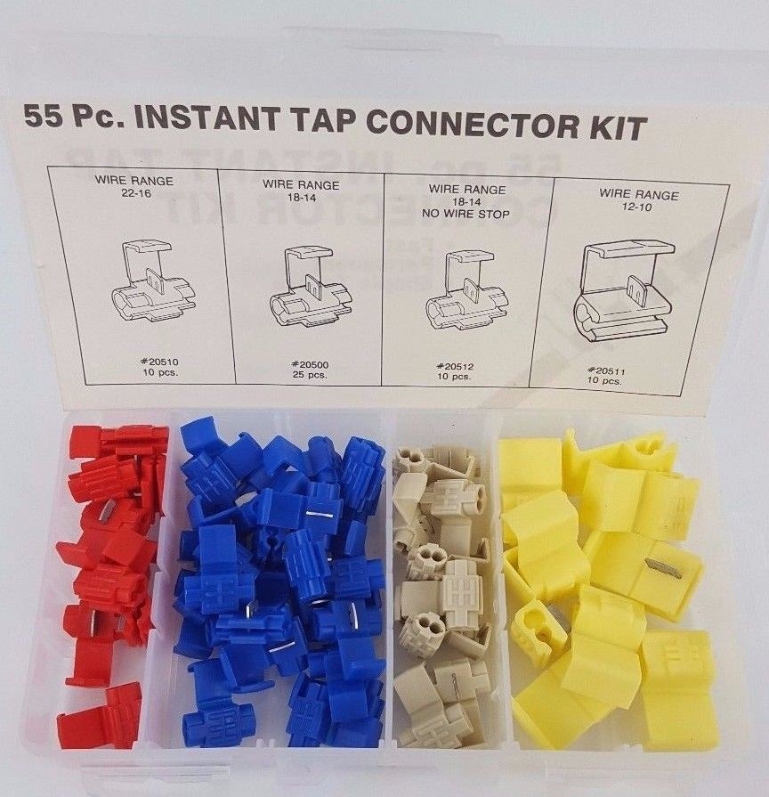 55 piece Instant Tap Connector Kit Red Blue White Yellow Quick Splice USA Made