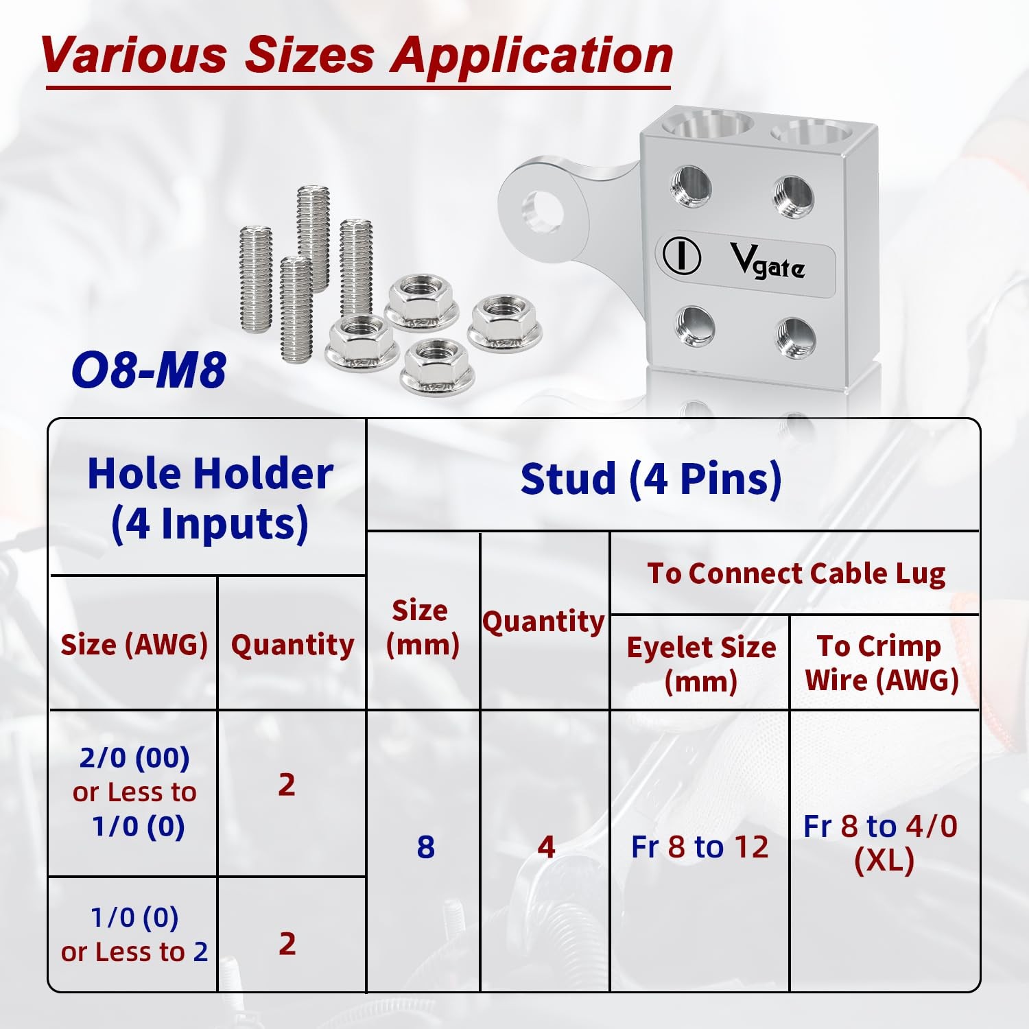 8Way Battery Terminal Block Lithium AGM LeadAcid Bolt Down M8 5/1618 Studs