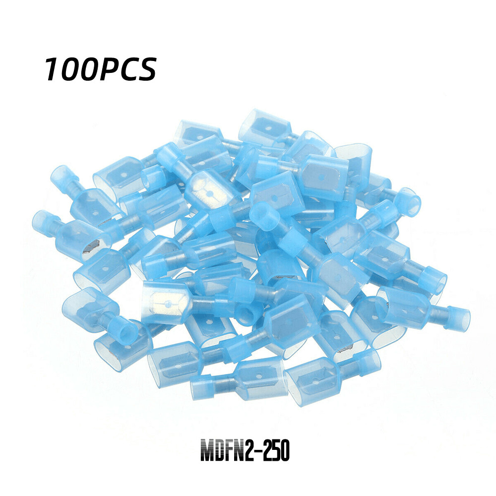100Pcs Blue 16-14AWG Fully Insulated Male Spade Crimp Terminal Wire Connectors