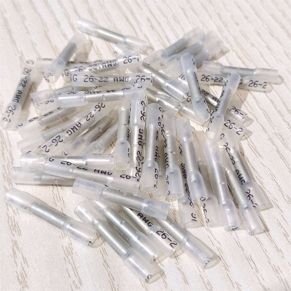 50-500 White Heat Shrink Butt Wire Connectors Waterproof Terminals AWG 26-22