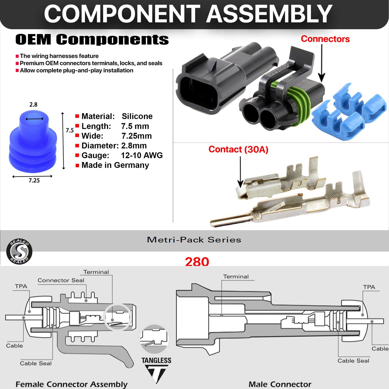 5-Pack (2-PIN) 30Amp Metri-Pack Waterproof Connector 2-Pin (12-10 GA)