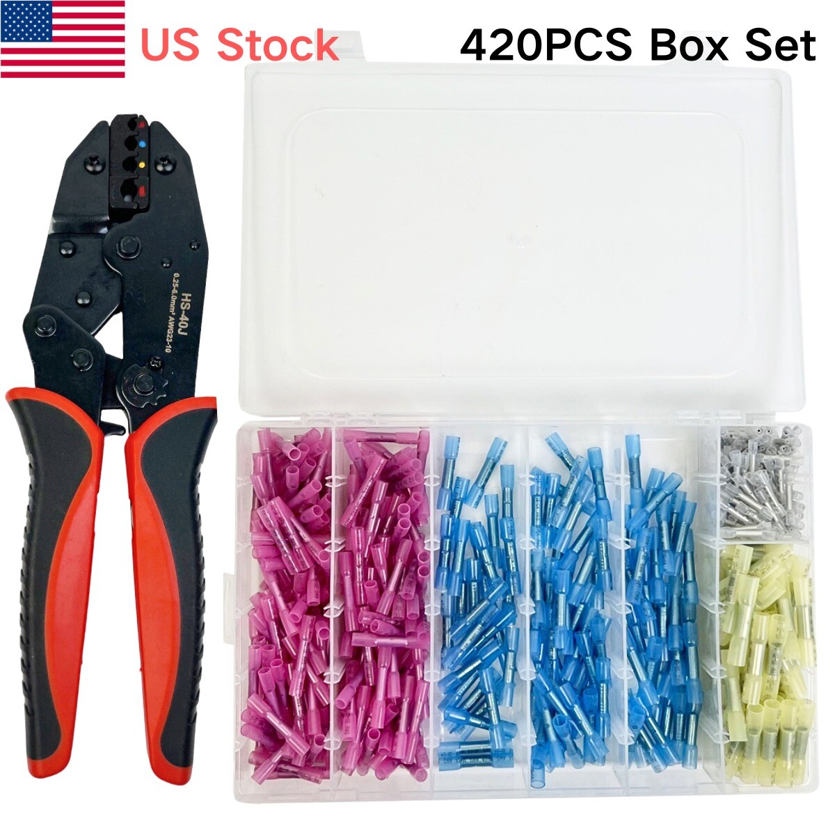 420Pcs Waterproof Heat Shrink Wire Connectors Blue 14-16AWG Butt Seal Terminals