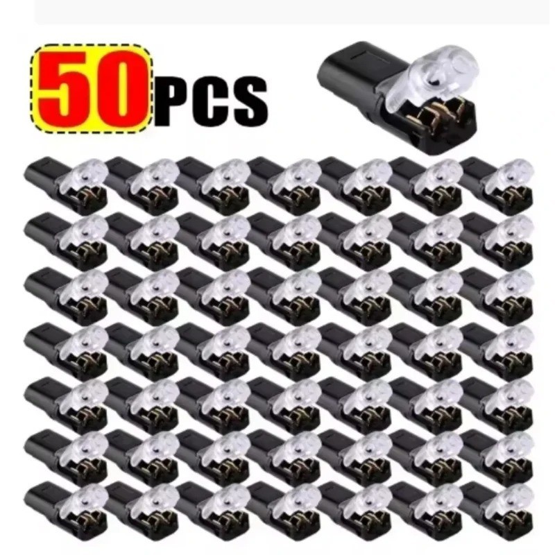50pc 2-Way Quick Wire Connectors Waterproof Locking Buckle 18-22AWG Solderless