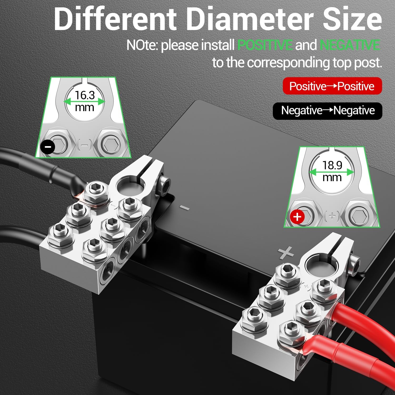 12Way Lead Acid Battery Terminal Clamps 8AWG To 4/0 AWG Positive Negative