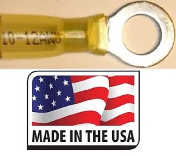 (25) 12-10 AWG YELLOW 3M HEAT SHRINK RING TERMINAL #10 SIZE Made In USA 10-12 Ga