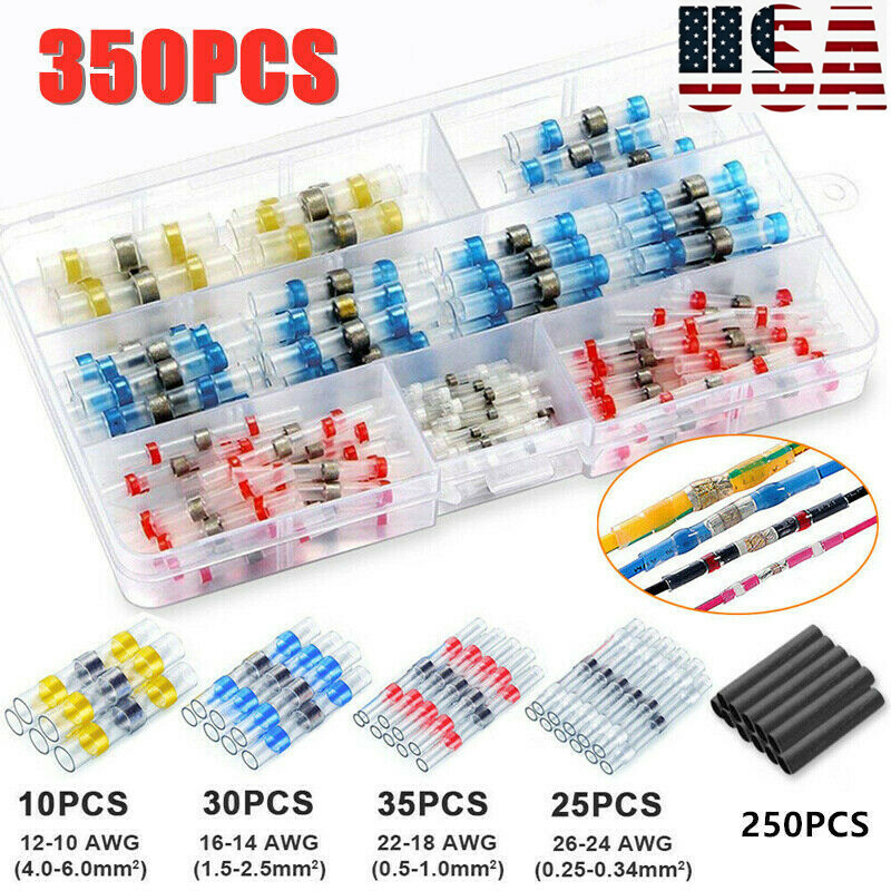 350pcs Waterproof Solder Seal Sleeve Heat Shrink Butt Wire Connectors Terminals