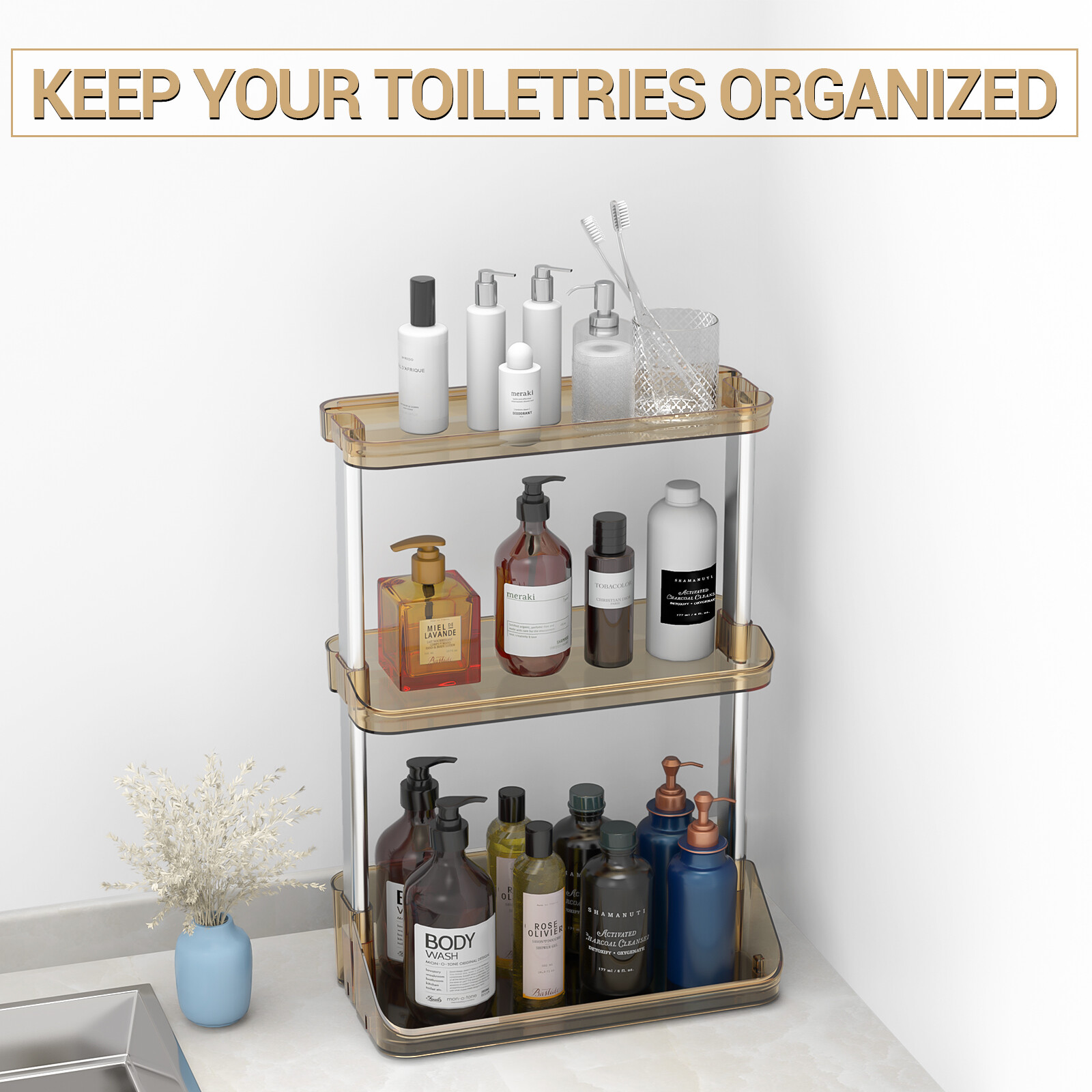 3 Tier Storage Organizer Shelf Kitchen Basket Bathroom Countertop Shelving Unit
