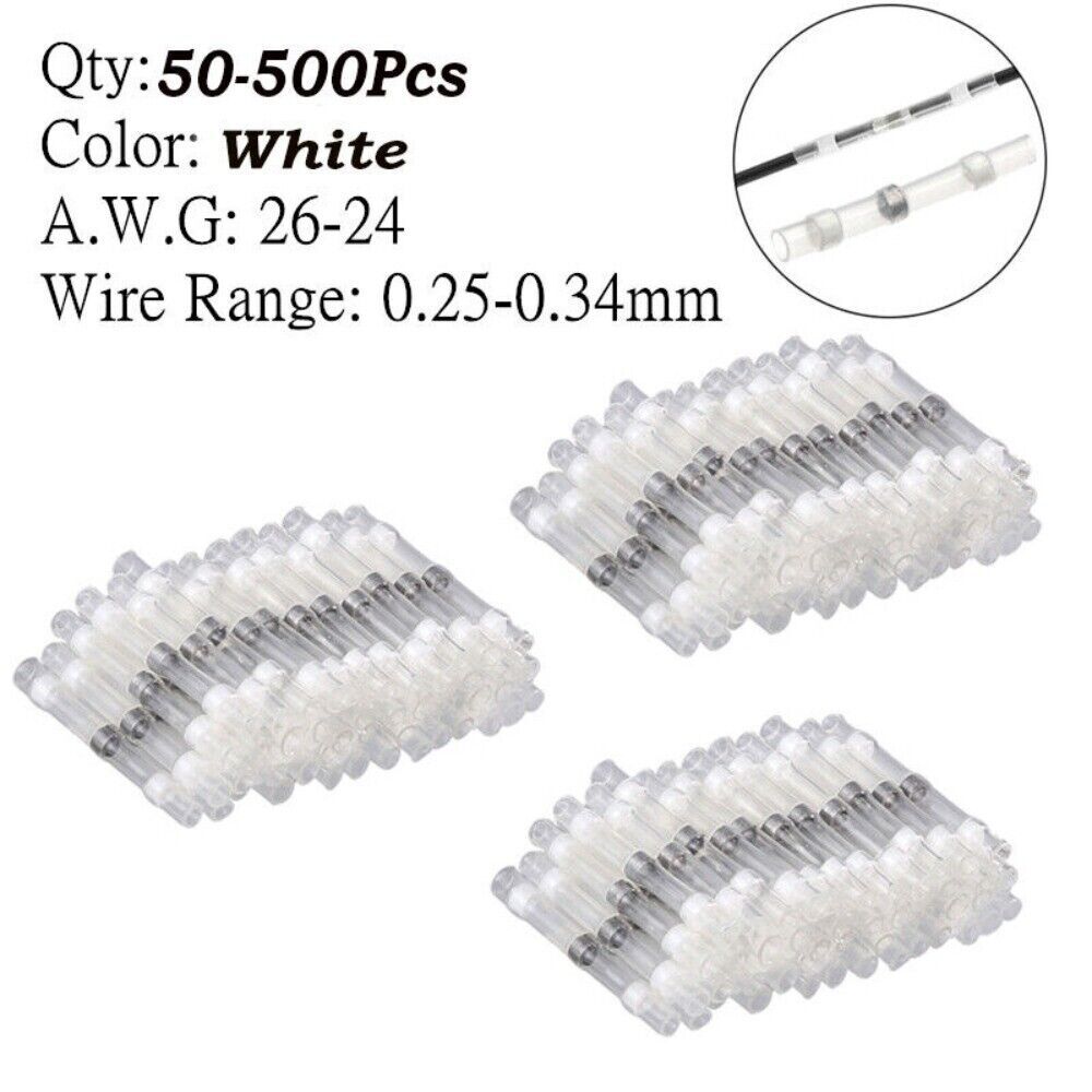 Solder Seal Sleeve Heat Shrink Butt Wire Terminal Connector 26-24AWG 1000-50x