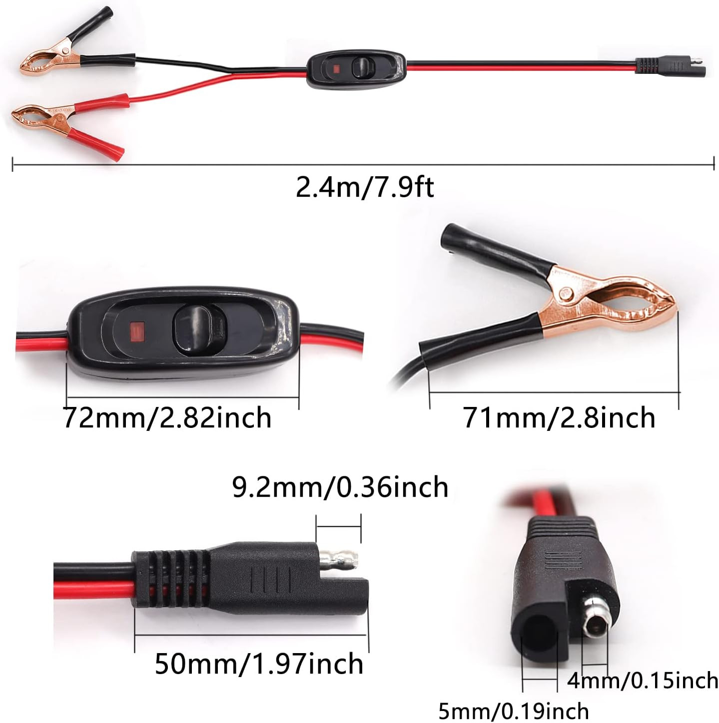 8FT SAE 16AWG Wire Harness with On/Off Switch Gold Alligator Clips,12V Sprayer P