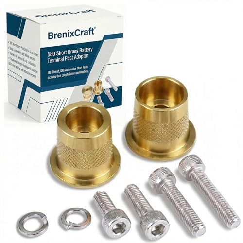 580 Short Brass Battery Terminal Post Adaptor Kit, M6 Thread, SAE Automotive