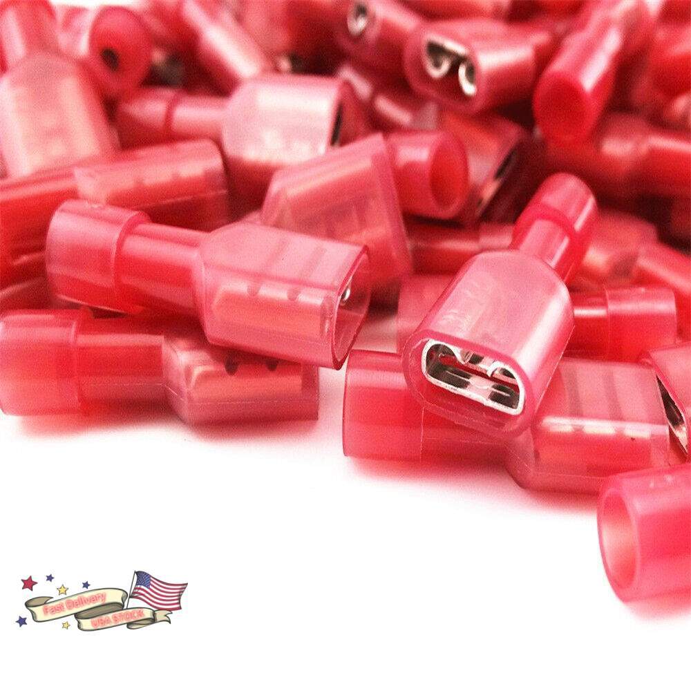50PCS Red Nylon Female Spade Wire Connectors Quick Disconnect Terminal 22-16AWG