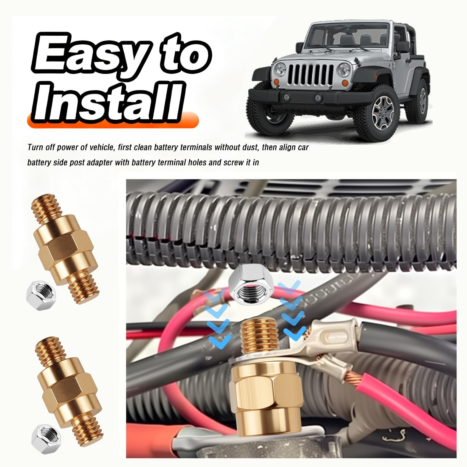 2 Set Side Post Battery Terminal Extension Bolt with Nuts,3/8″-16 Coarse and 3/8