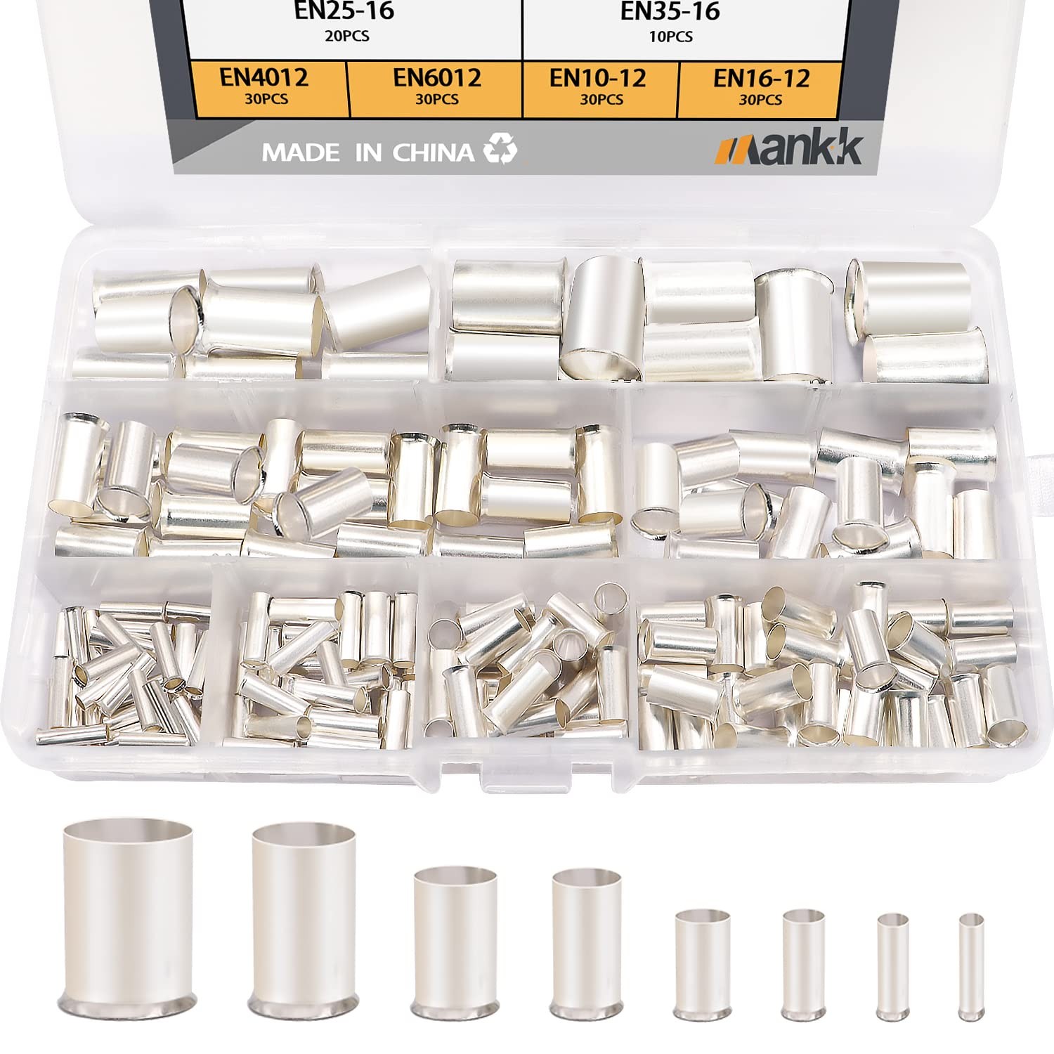 mankk 166 Pcs Wire Ferrules Kits Silver Plated Copper Crimp Terminal Connecto…