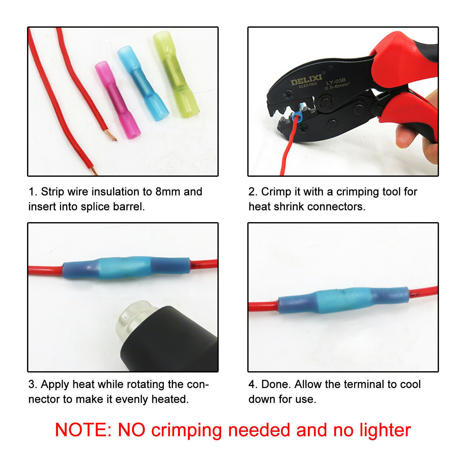 200/100/50PCS Heat Shrink Butt Wire Splice Connectors Seal Crimp Terminals USA
