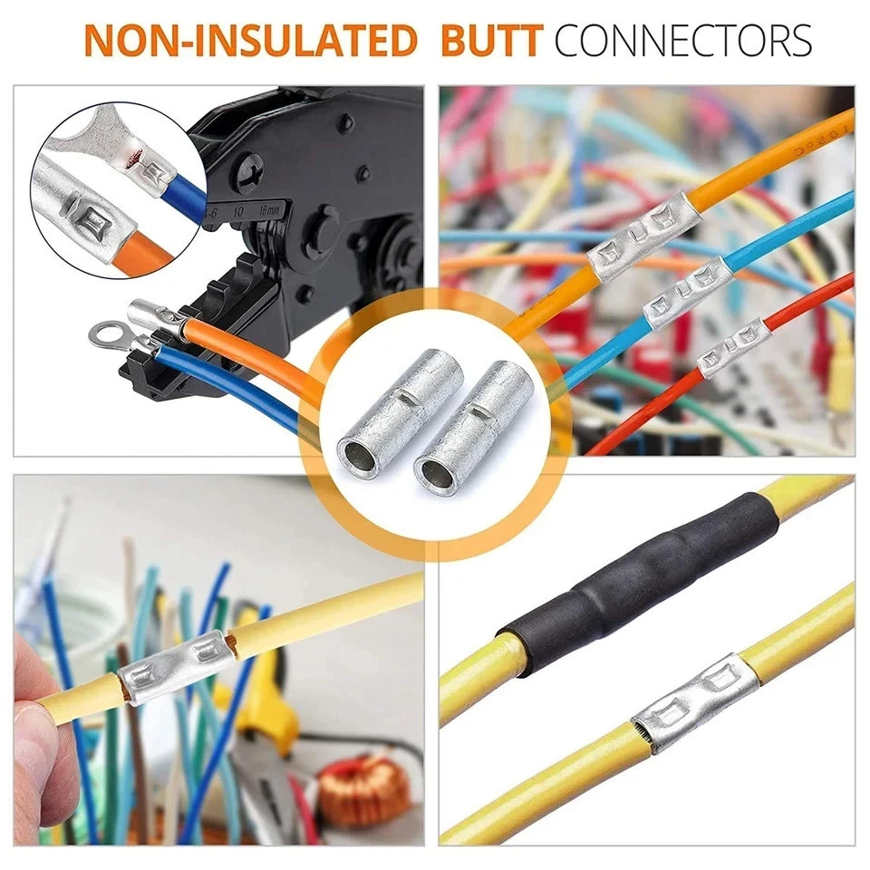 380PCS Non Insulated Butt Connectors Kit Butt Splice Connector Uninsulated Wire