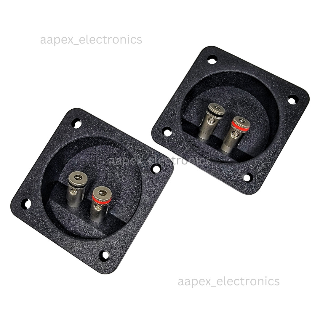 2 Pcs Speaker Box Banana Push Square Terminal Cup w/ Holes 3.125″ x 3.125″