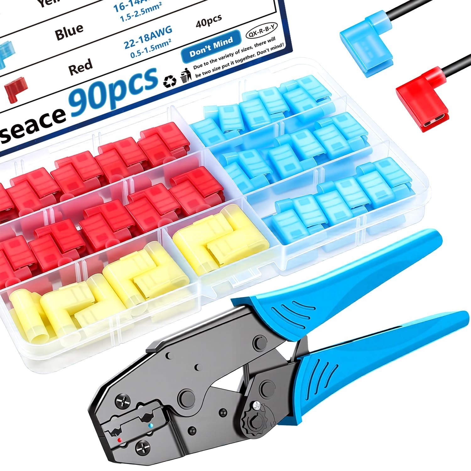 81 Pcs Right Angle Spade Connectors Flag Terminal Crimper 22-18/16-14/12-10AWG