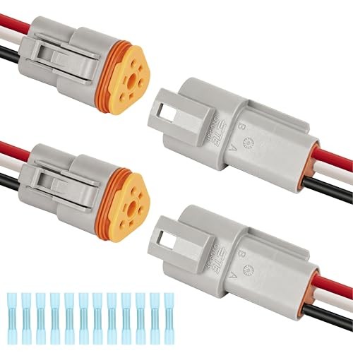 Deutsch DT 3 Pin Wiring Harness Connector 2 Kits, Deutsch Male 3Pin 2 Sets-Grey