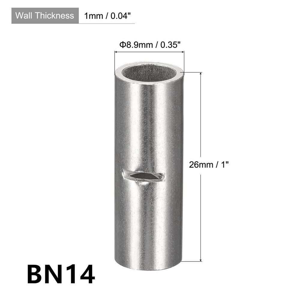10-100Pcs 2-22 AWG Non-Insulated Copper butt Splice connectors terminal barrel