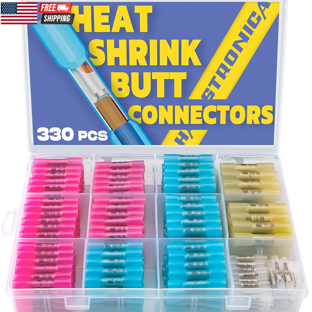 420PCS Heat Shrink Butt Connectors Kit Marine Grade Waterproof Insulated Electri