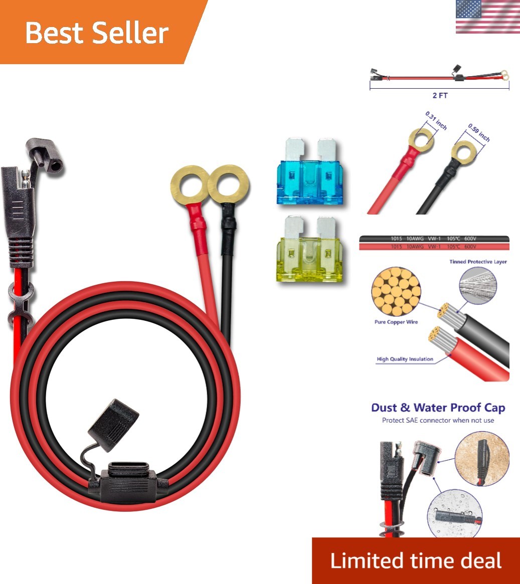 10AWG 2FT Charger Cable, SAE to O Ring Terminal Quick Disconnect Harness, 2 P…