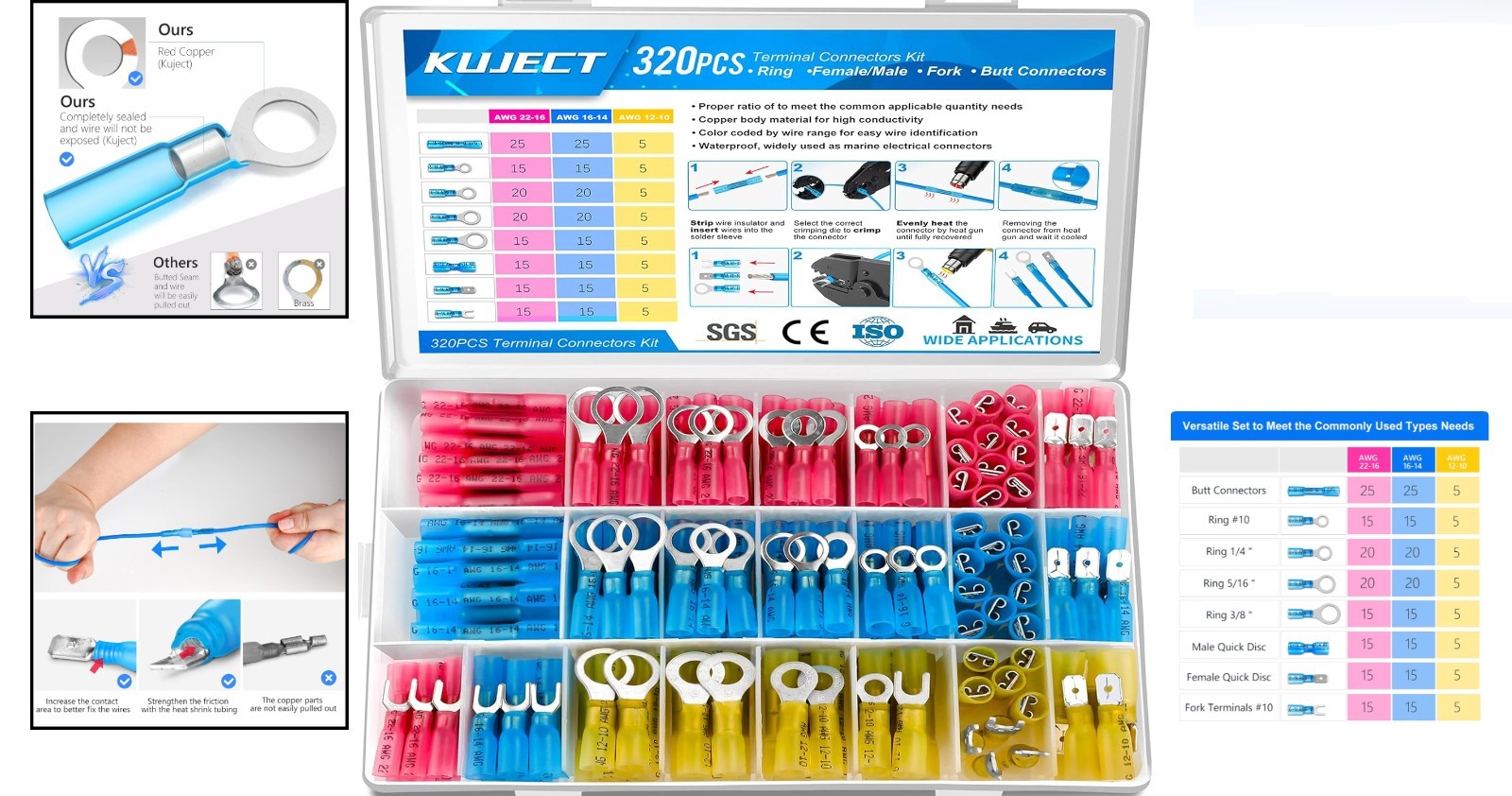 320PCS Heat Shrink Wire Connectors Kit Waterproof Crimp Butt Terminals Automo…