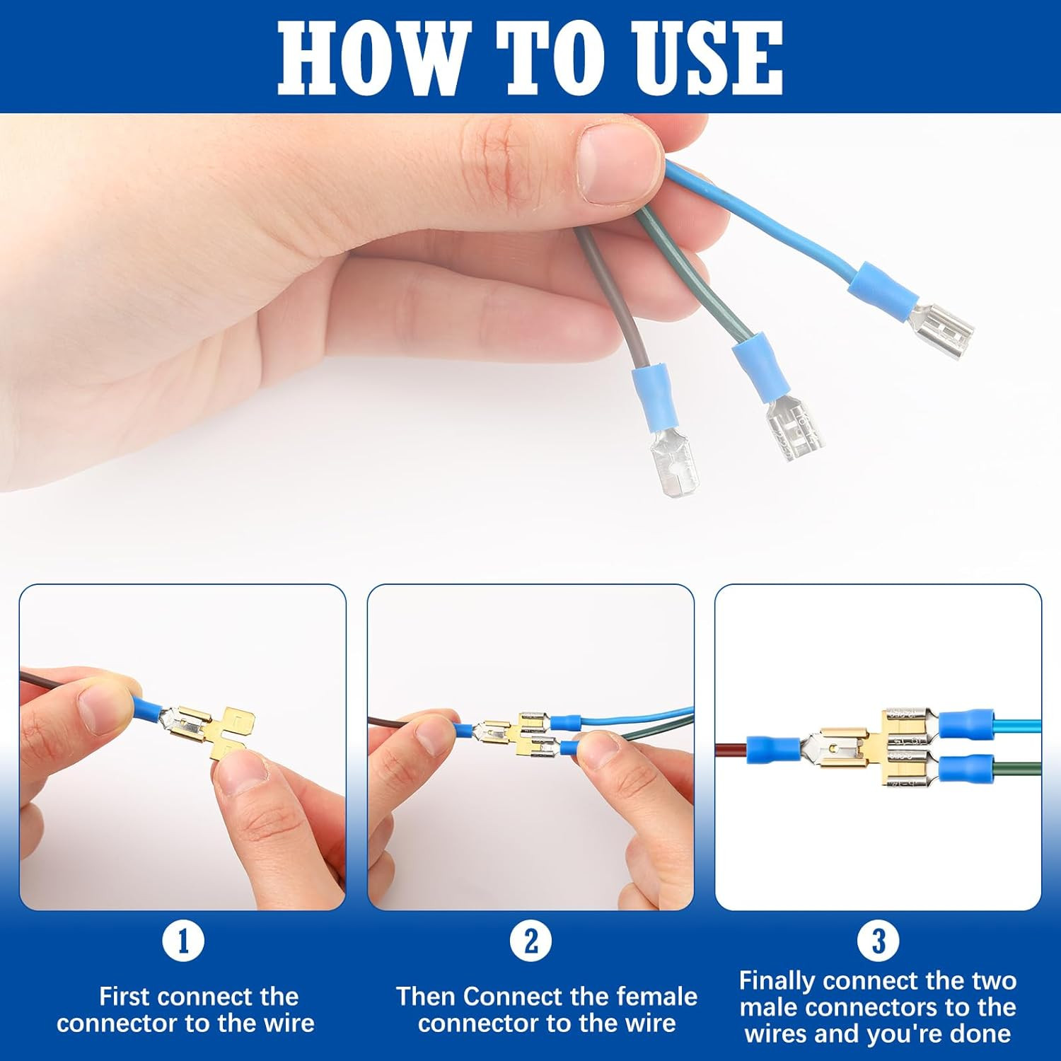 25 Pack Double Piggyback Spade Connector Quick Disconnect Electrical 2 Way Wire