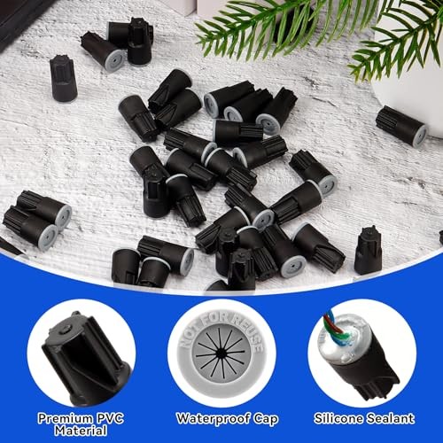 40 Pcs Electrical Wire Seal Nuts, Black 22AWG-14AWG Waterproof Wire Nuts Caps,