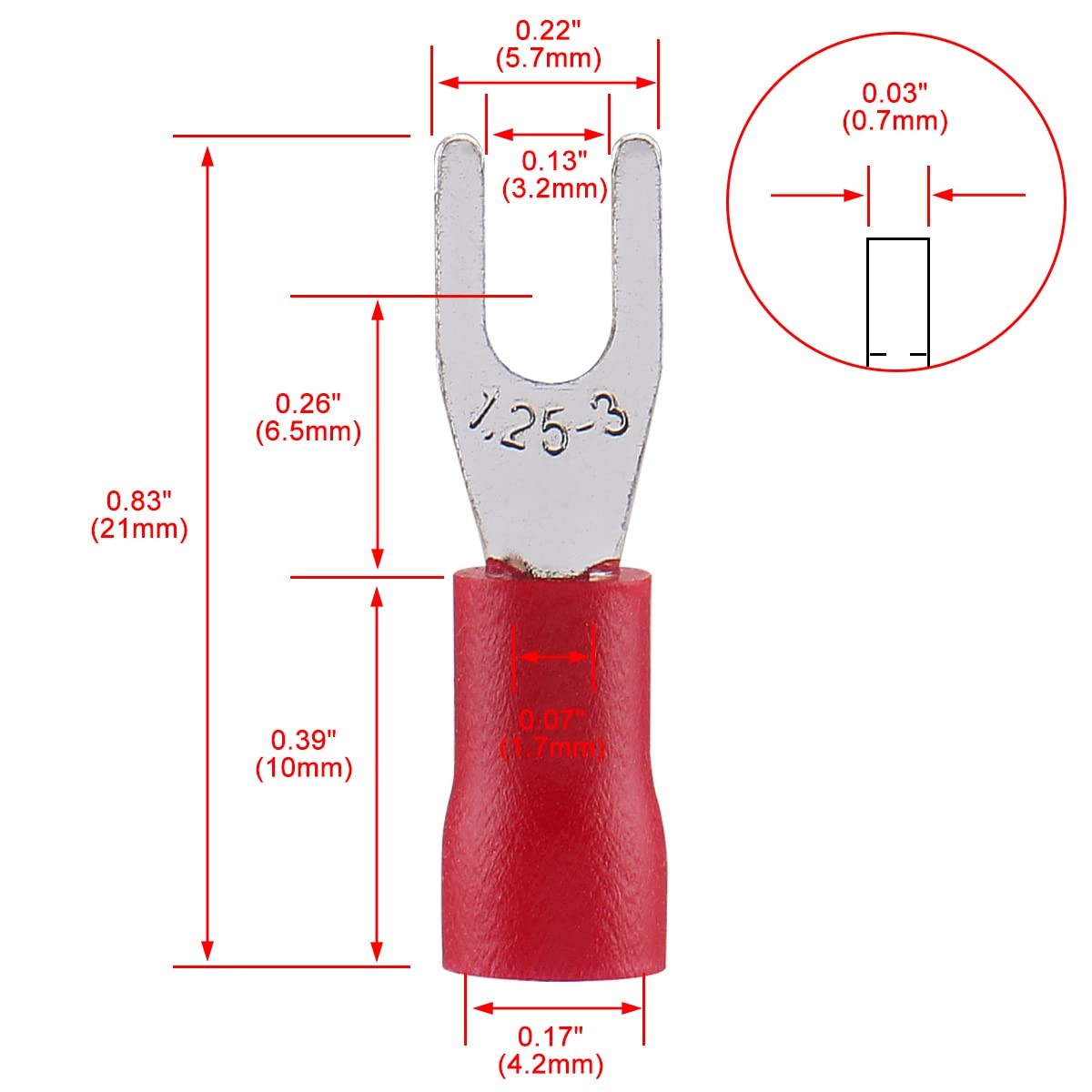 #4 Stud Fork Spade Terminal Connectors 2216 AWG Insulated Crimp 100 PCS