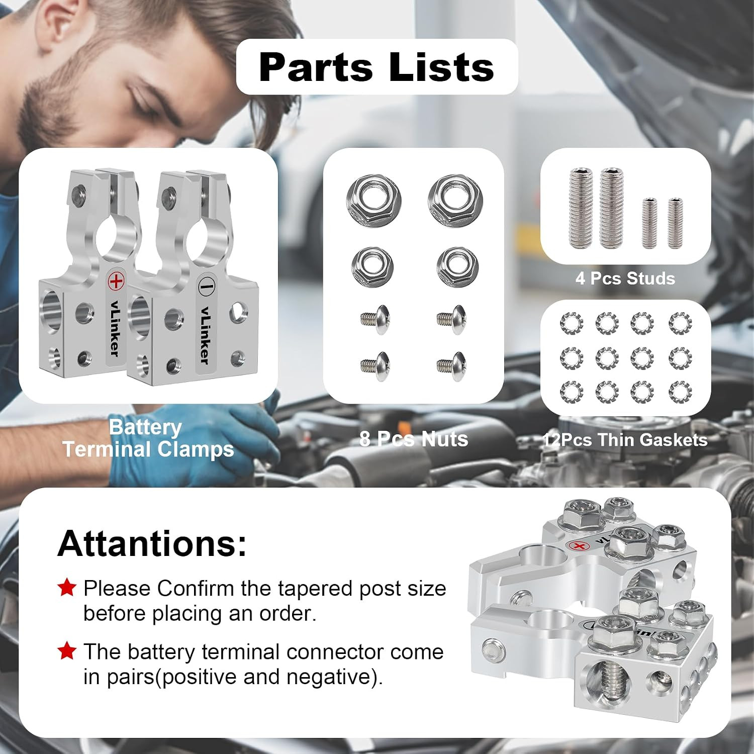 12-Way Lead Acid Battery Terminal Connectors, Multi-Size Hole Holder, 8AWG up to