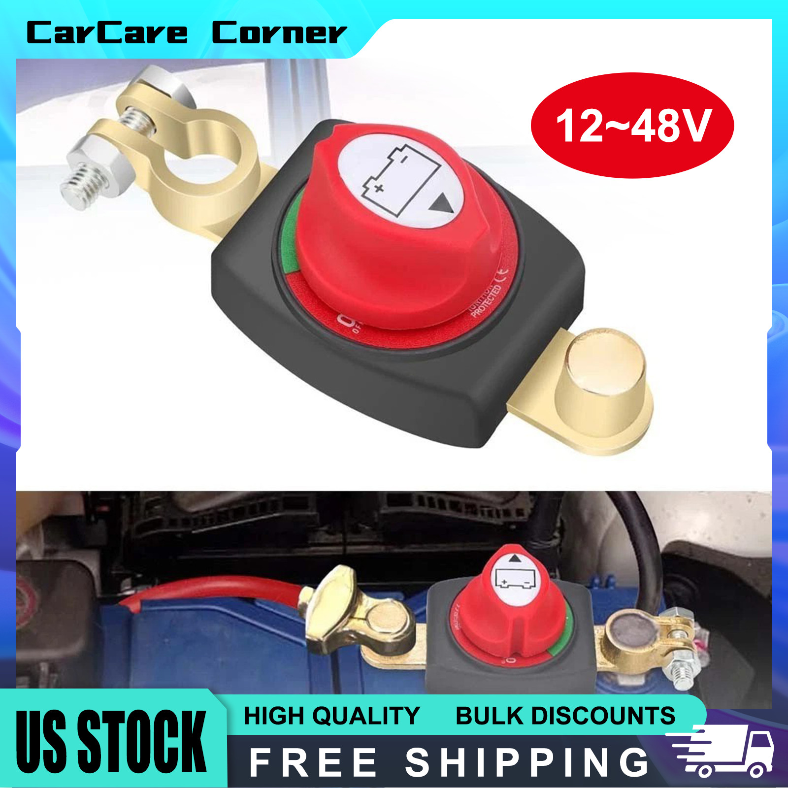 Battery Disconnect Switch Clamp Top Post 12V-48V For Car Truck RV Marine