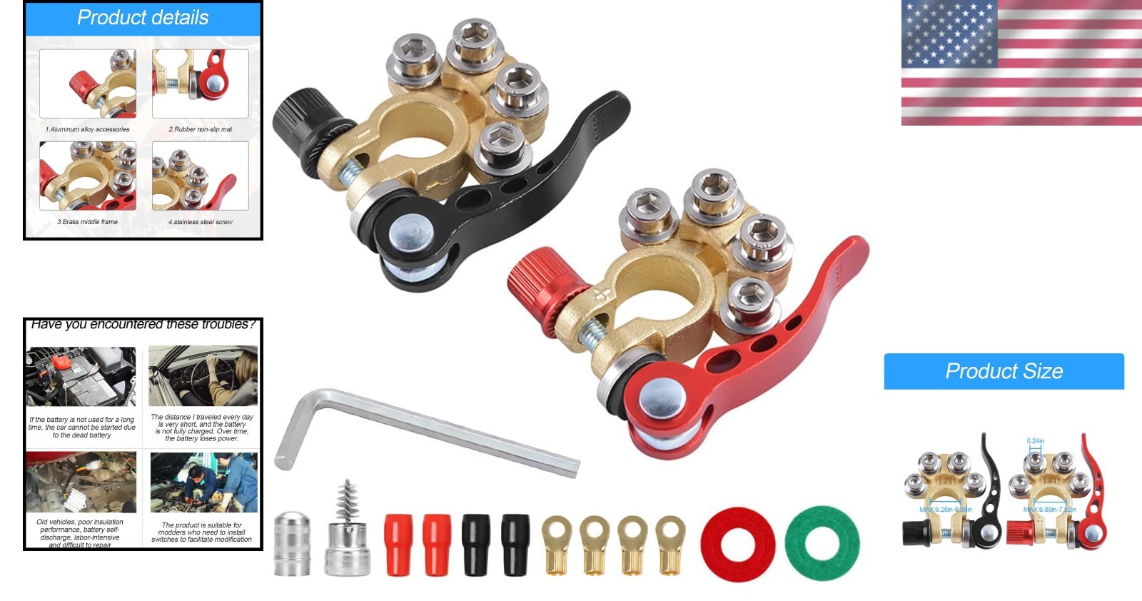 2-Pack High-Quality 4-Way Quick Disconnect Car Battery Terminals for SAE/JIS