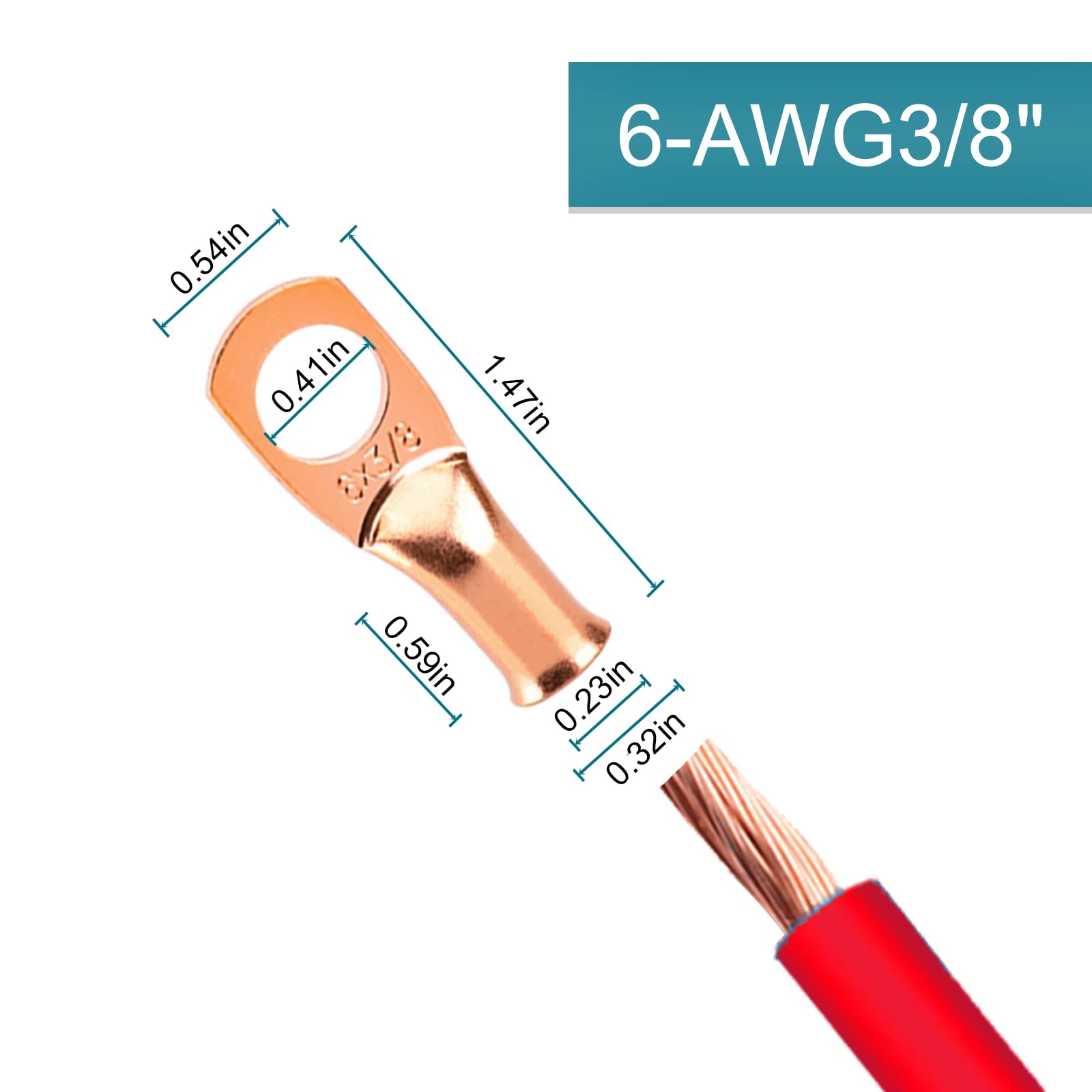 10 PCS Battery Terminal Connectors, 6AWG*3/8″(M10) 10PCS, Copper