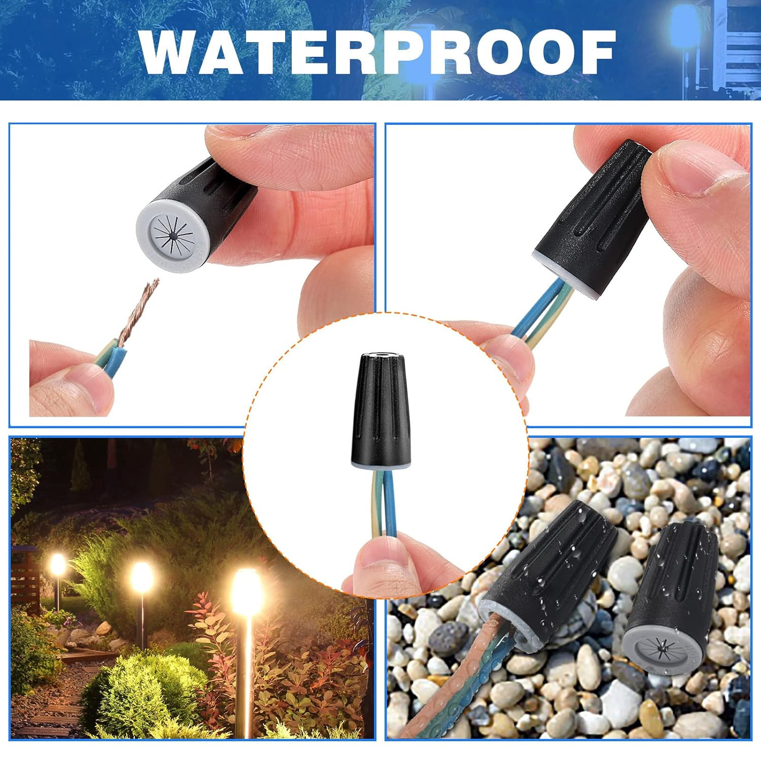 50 Pieces Waterproof Wire Electrical Connectors Black Waterproof Wire Nuts New