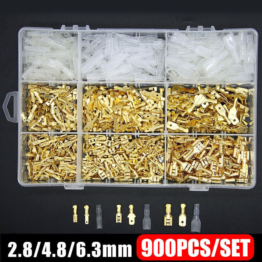 900Pcs Assorted Spade Crimp Terminals Kit Electrical Wire Connectors Male Female