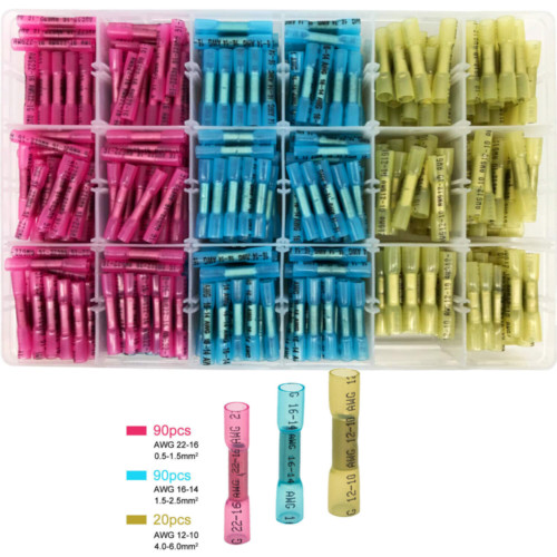 200PCS Heat Shrink Butt Wire Splice Connectors Seal Crimp Terminals 22-10 AWG