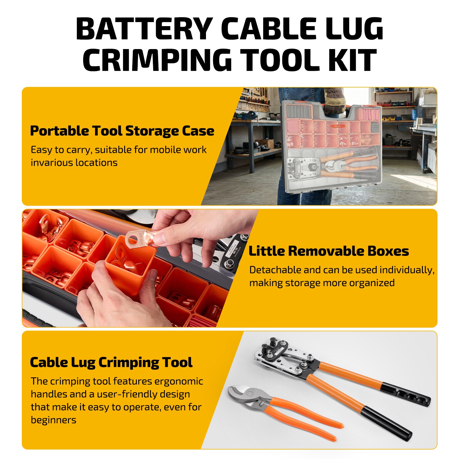 245PCS Battery Cable Tool Set with Crimper Pliers Copper Lugs for Automotive