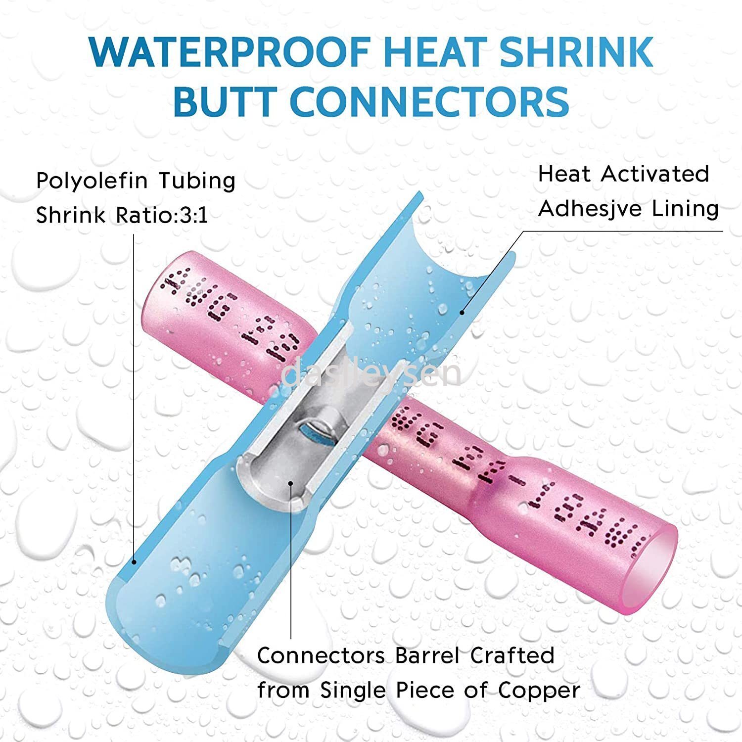 1000PCS Heat Shrink But Connector Waterproof Marine Electrical Wire Butt Splice