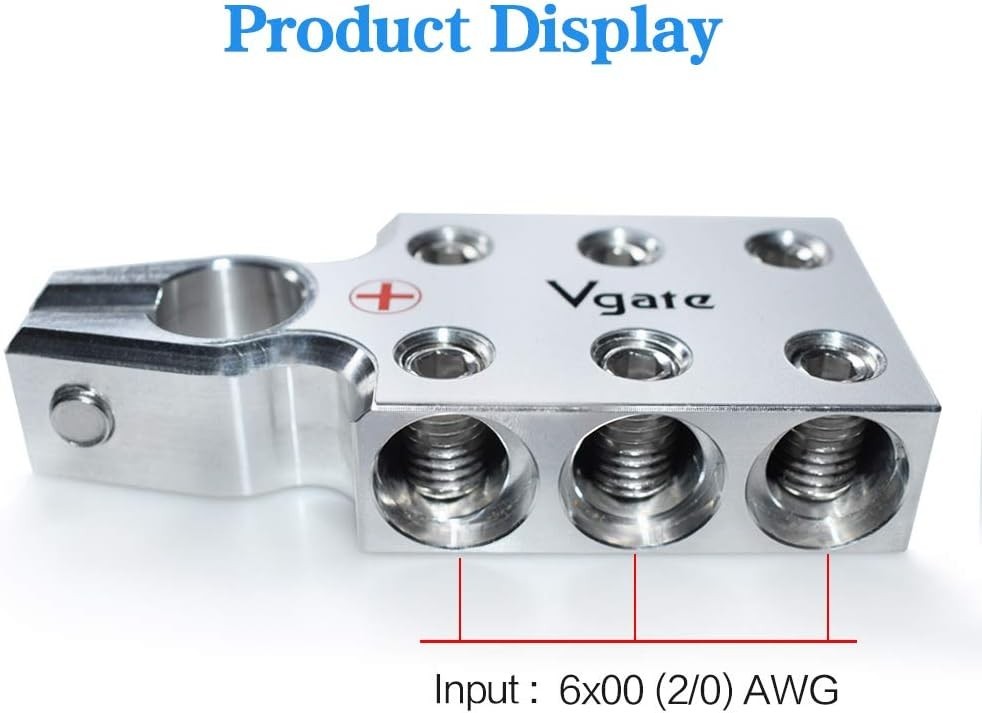 Vgate 6×00 2/0 AWG Gauge Lead-Acid Battery Terminals Clamp – Positive and Neg…