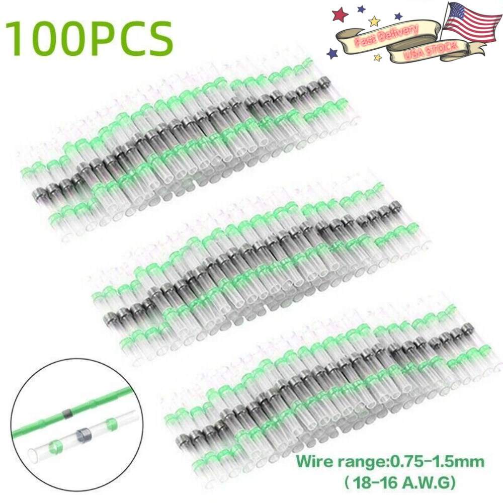 100Pcs Waterproof Solder Seal Sleeve Heat Shrink Butt Wire Connectors 18-16 AWG