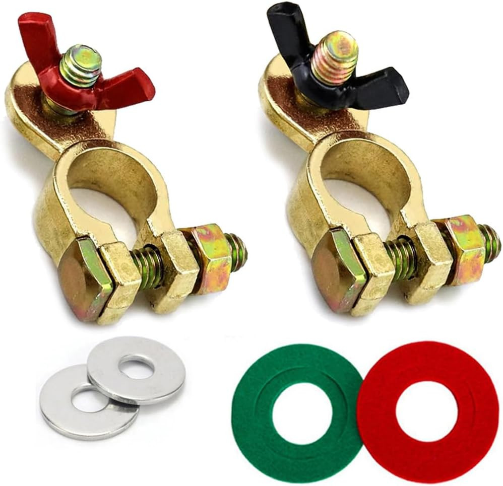 1 Pair Brass Battery Cable Terminal Top Post Car Adjustable Terminal Clamps