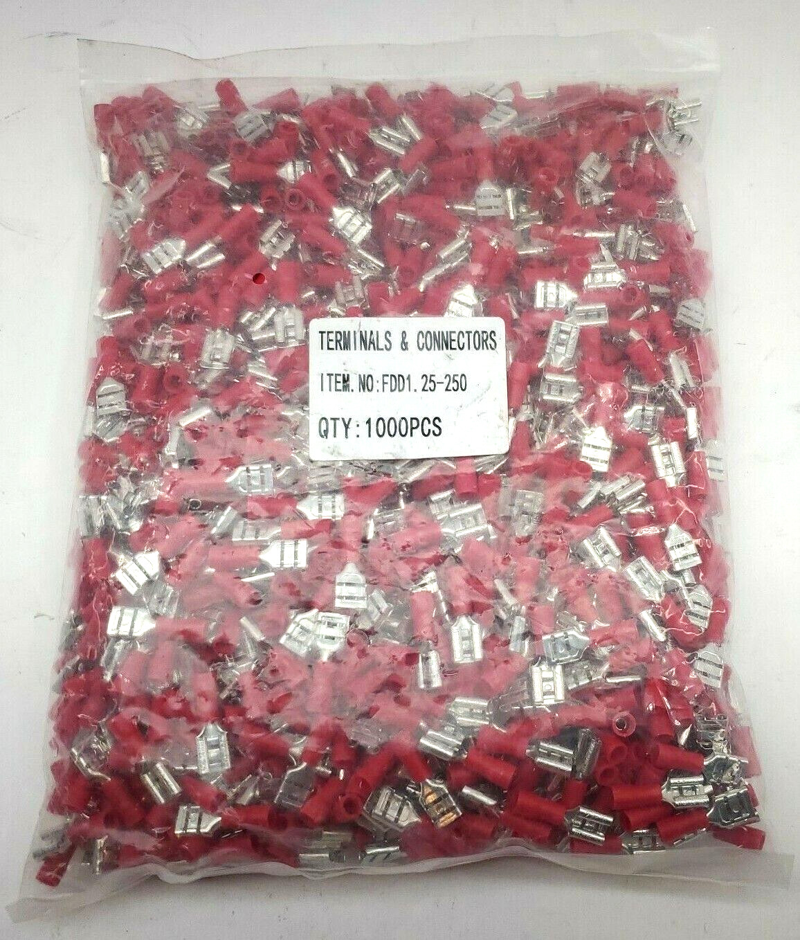 1000 PIECES FDD1.25-250 22-16AWG Wire Semi Insulated Female Crimp Terminal