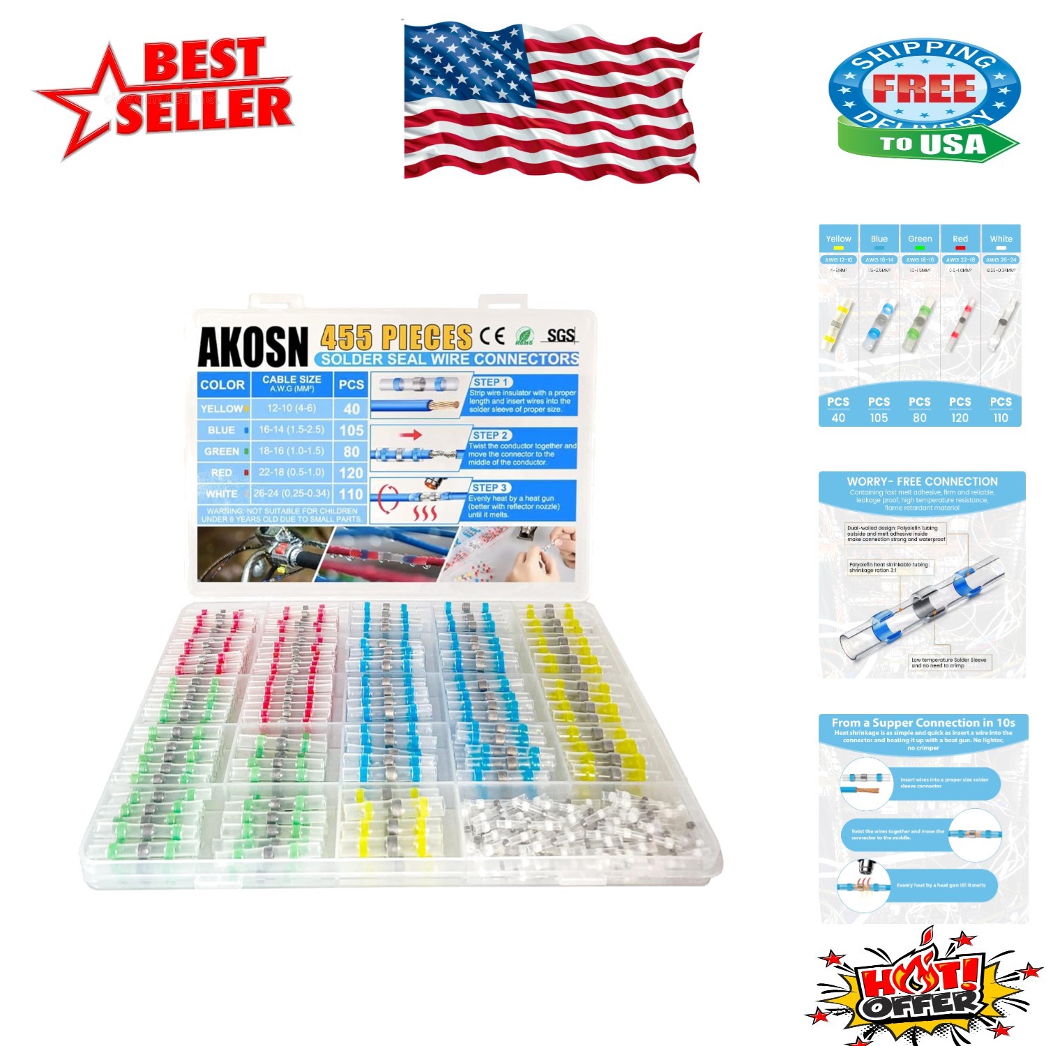 Versatile 455 PCS Heat Shrink Butt Connectors Kit – Easy Solderless Installation