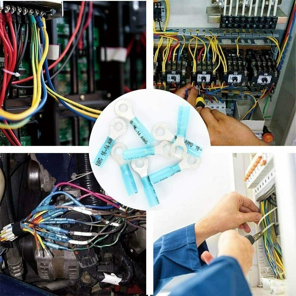 50/200Pcs Ring Eyelet Heat Shrink Wire 16-14AWG Gauge Connectors Terminals Kit