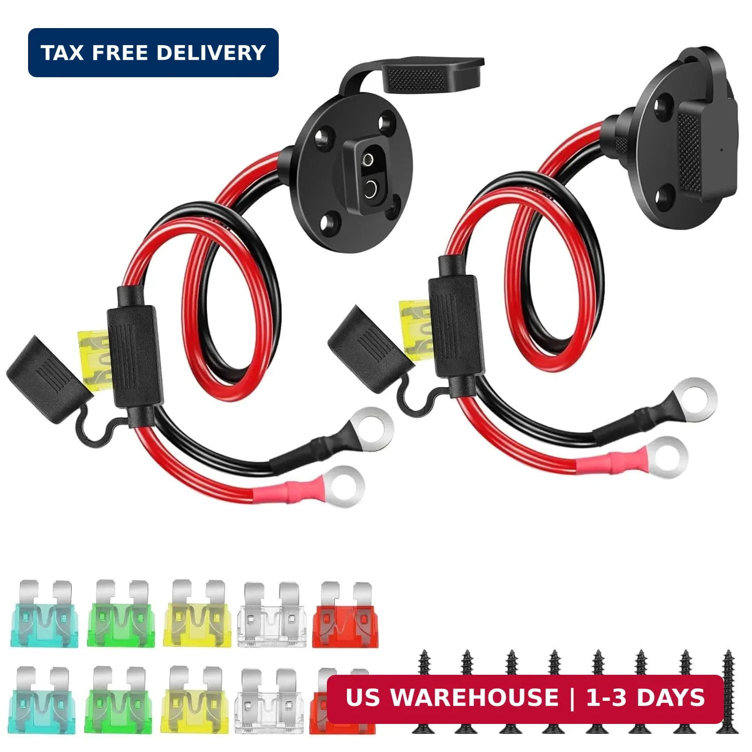 2pcs SAE Sidewall Port to O Ring Cable 10AWG 2FT with 12pcs Fuses for Solar RV