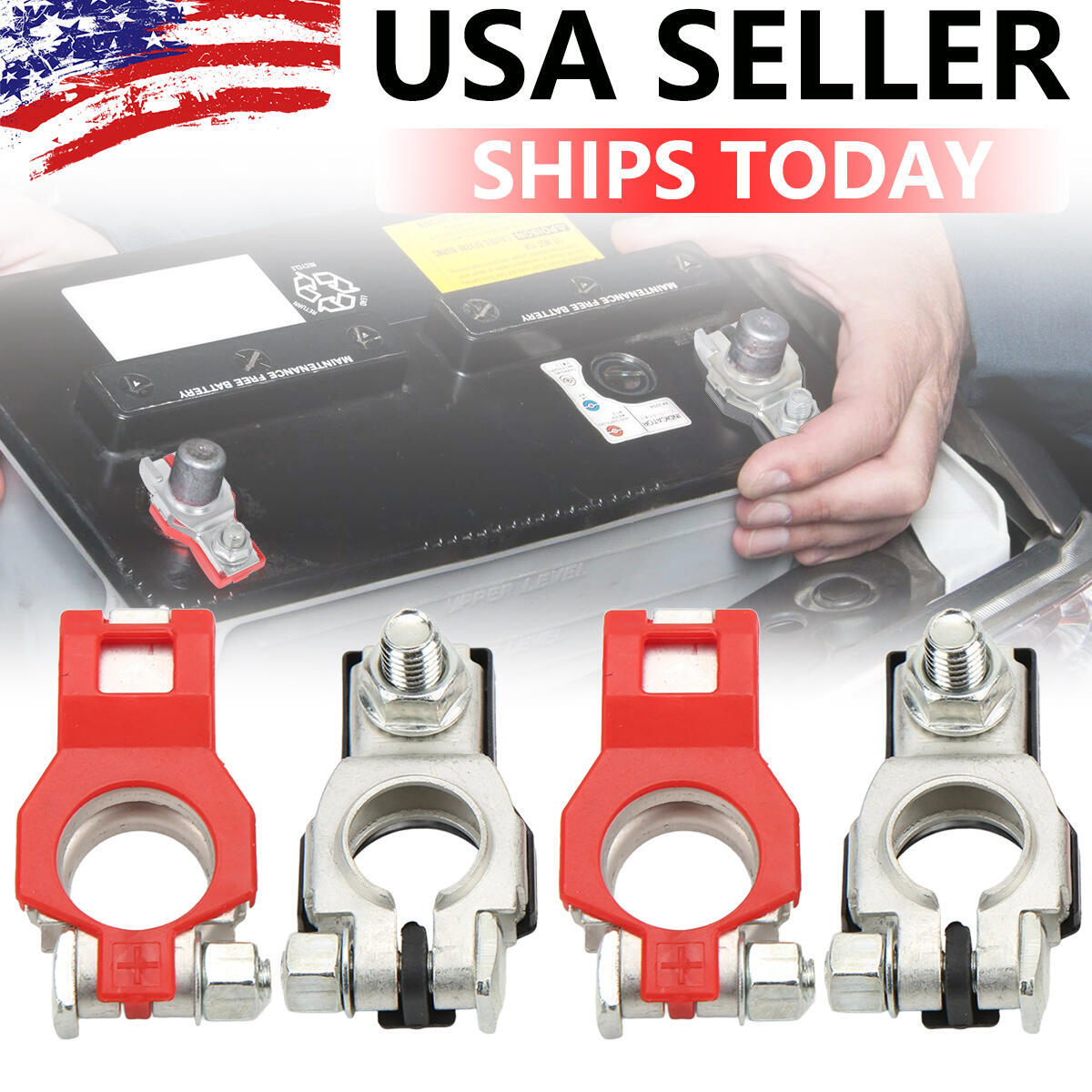 4PCS Battery Terminal Connector Top Post Positive Negative Heavy Duty Universal