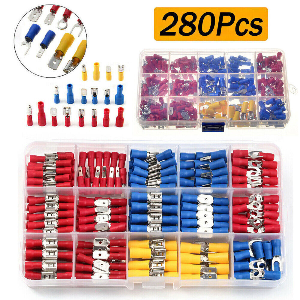 Assortment Insulated Electrical Wire Connectors Crimp Spade Ring Terminals Kit