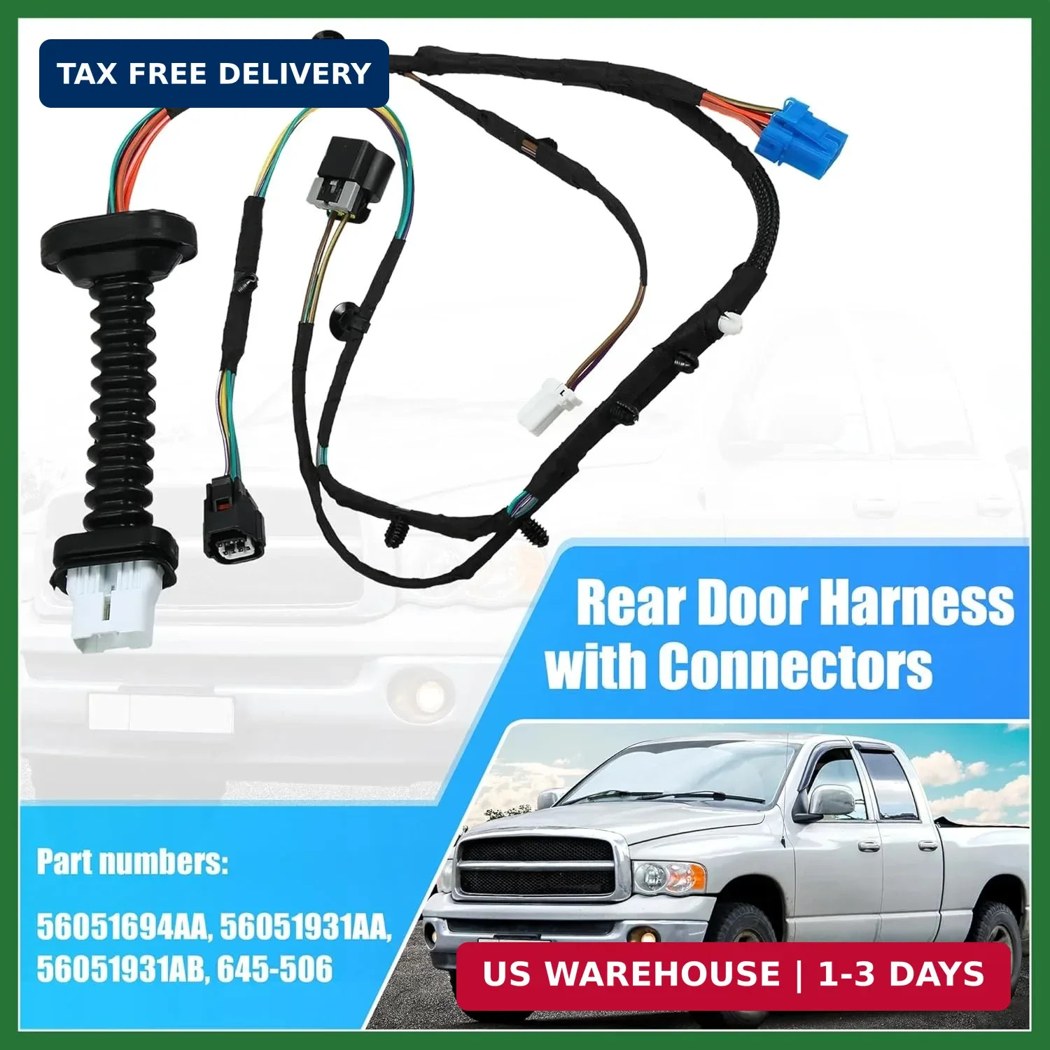 Rear Door Harness with Connector for Dodge for RAM 1500 2500 3500 4500 5500 5…