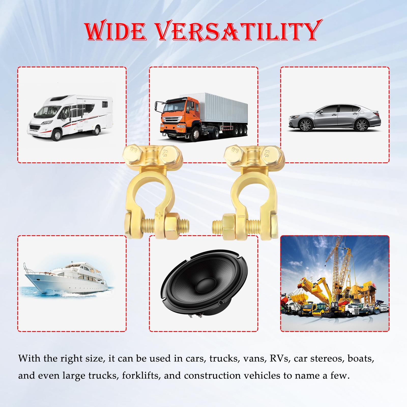 2PCS Positive & Negative Battery Terminal Connectors,Brass Battery Cable Ends
