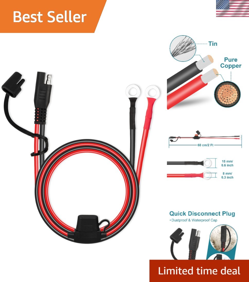 MENTBERY SAE Extension Cable, 2FT 10AWG SAE Battery Connector, Ring Terminal Ha